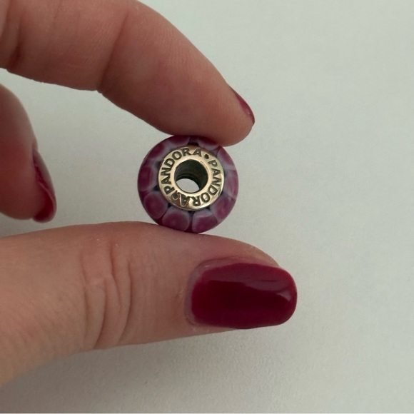 Pandora 14K Yellow Gold Pink Lotus Murano Glass Rare Retired Charm - Picture 3 of 9